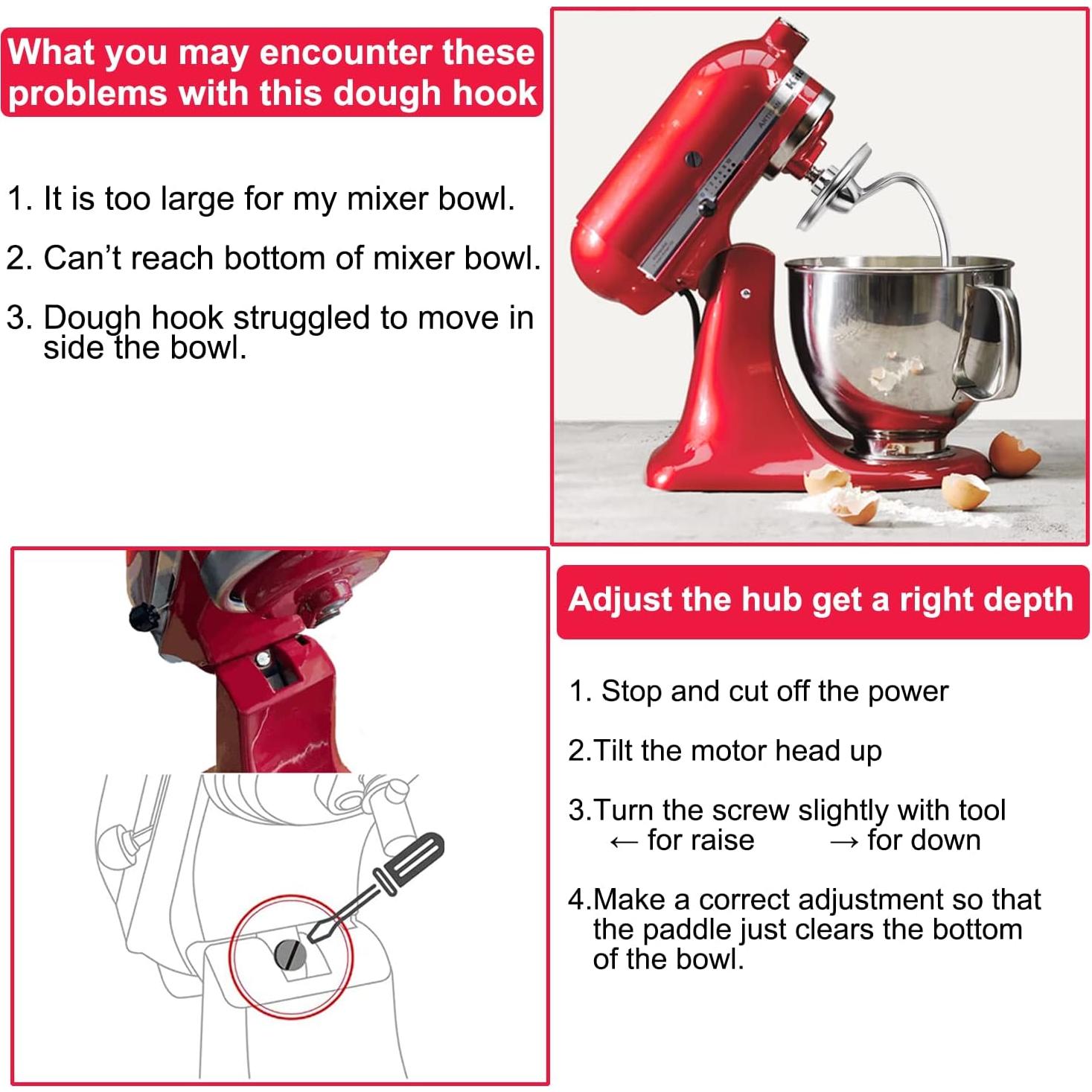 Gancho de masa de acero inoxidable Wiselet para KitchenAid 4.5-5 Qt