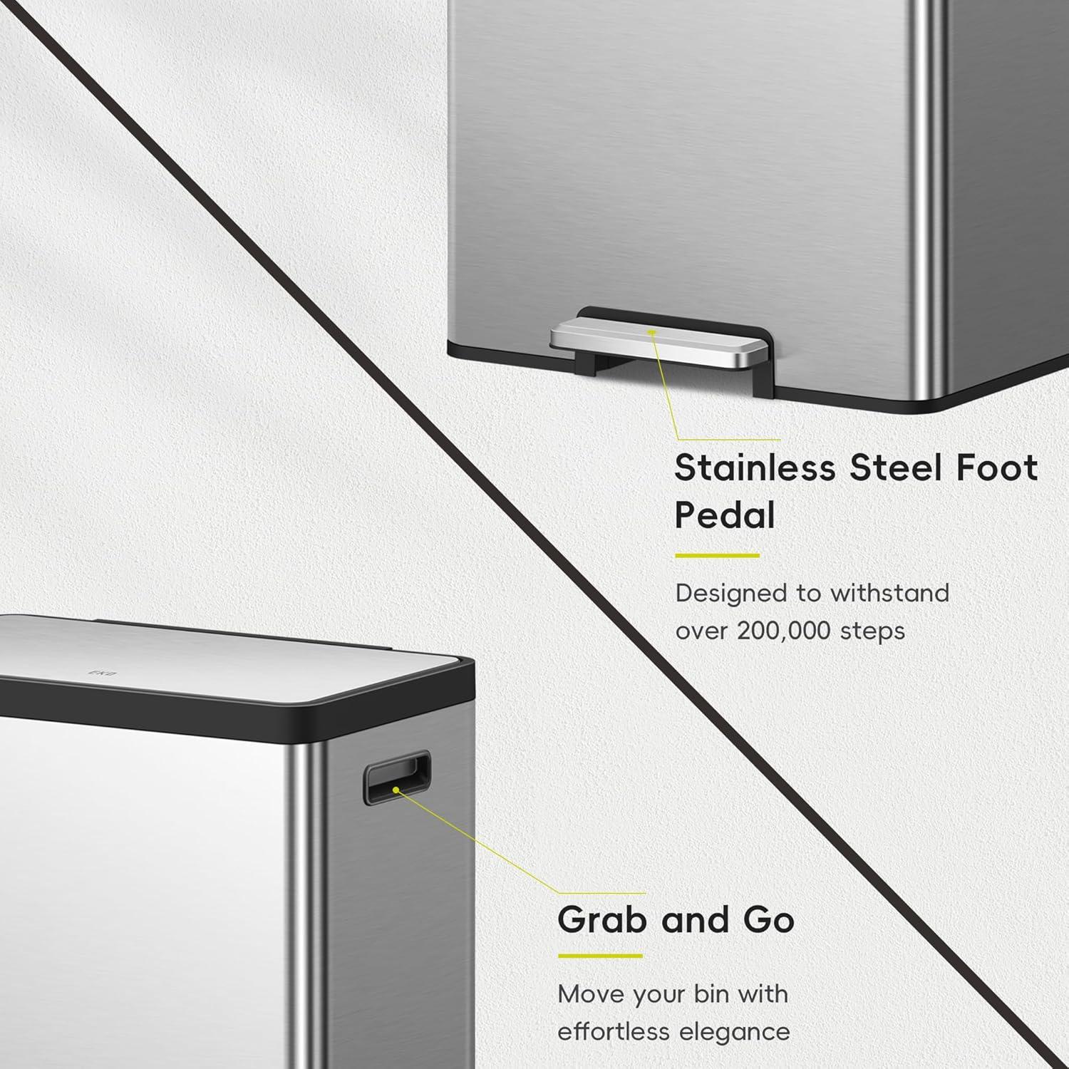 Cubo de Basura EKO EcoCasa II 40L Doble Compartimento Acero Inoxidable