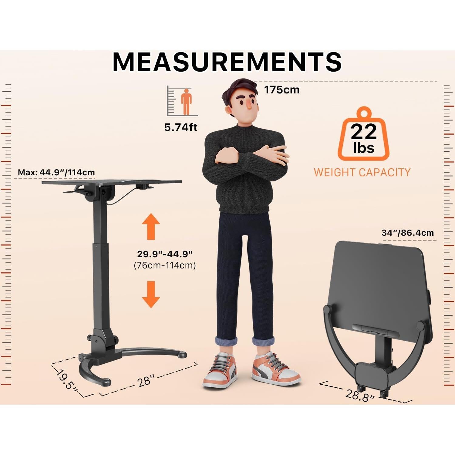 Escritorio Móvil Plegable JOY worker 109B-B Ajustable 76-114cm Negro