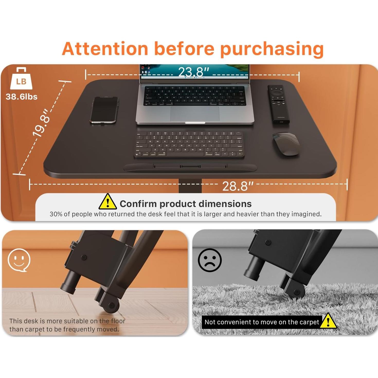 Escritorio Móvil Plegable JOY worker 109B-B Ajustable 76-114cm Negro