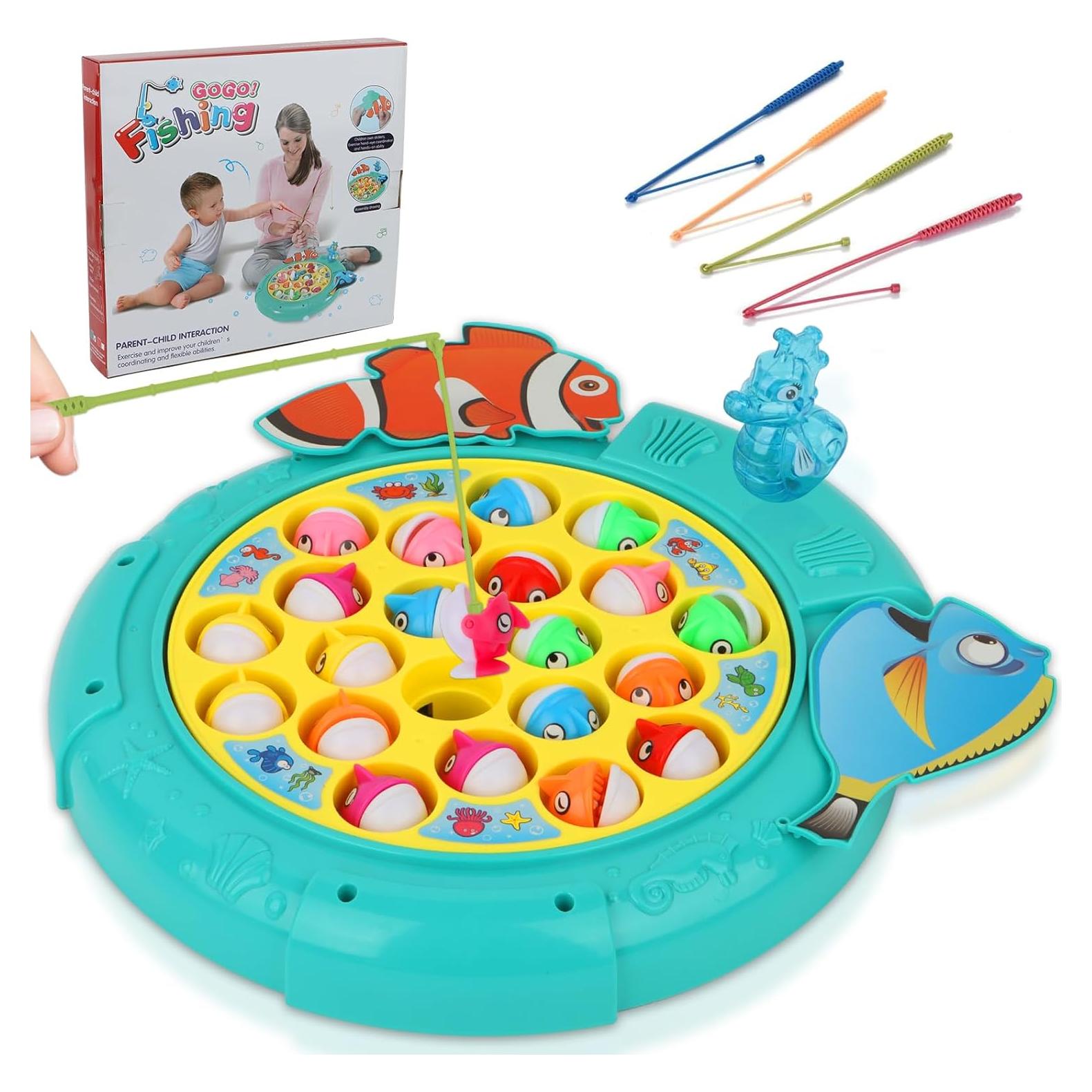 Juego de Pesca Magnético QuadPro - 21 Peces, 4 Cañas, Música
