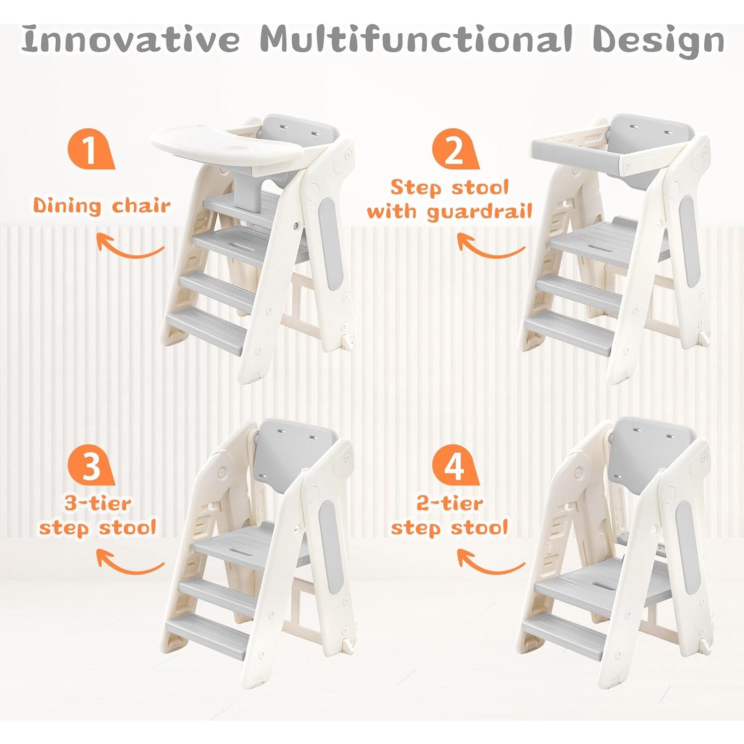 Escalera Plegable para Niños JooKiddie 4-en-1 Ajustable Gris