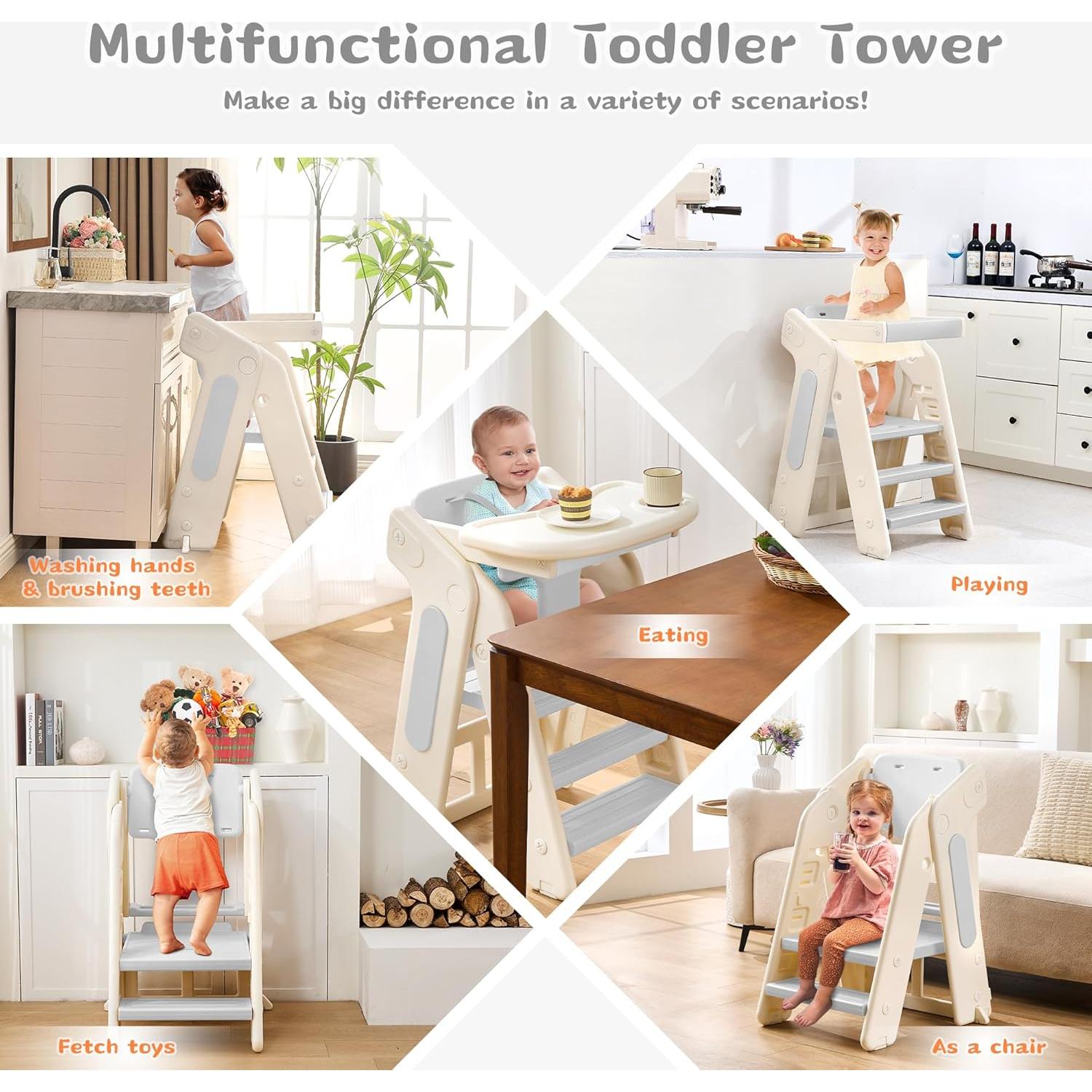 Escalera Plegable para Niños JooKiddie 4-en-1 Ajustable Gris