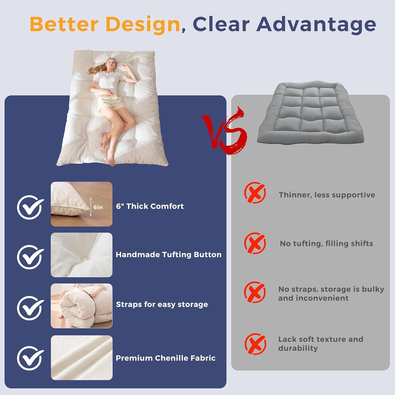 Colchón Futón Plegable MAXYOYO Completo 15.24 cm Beige