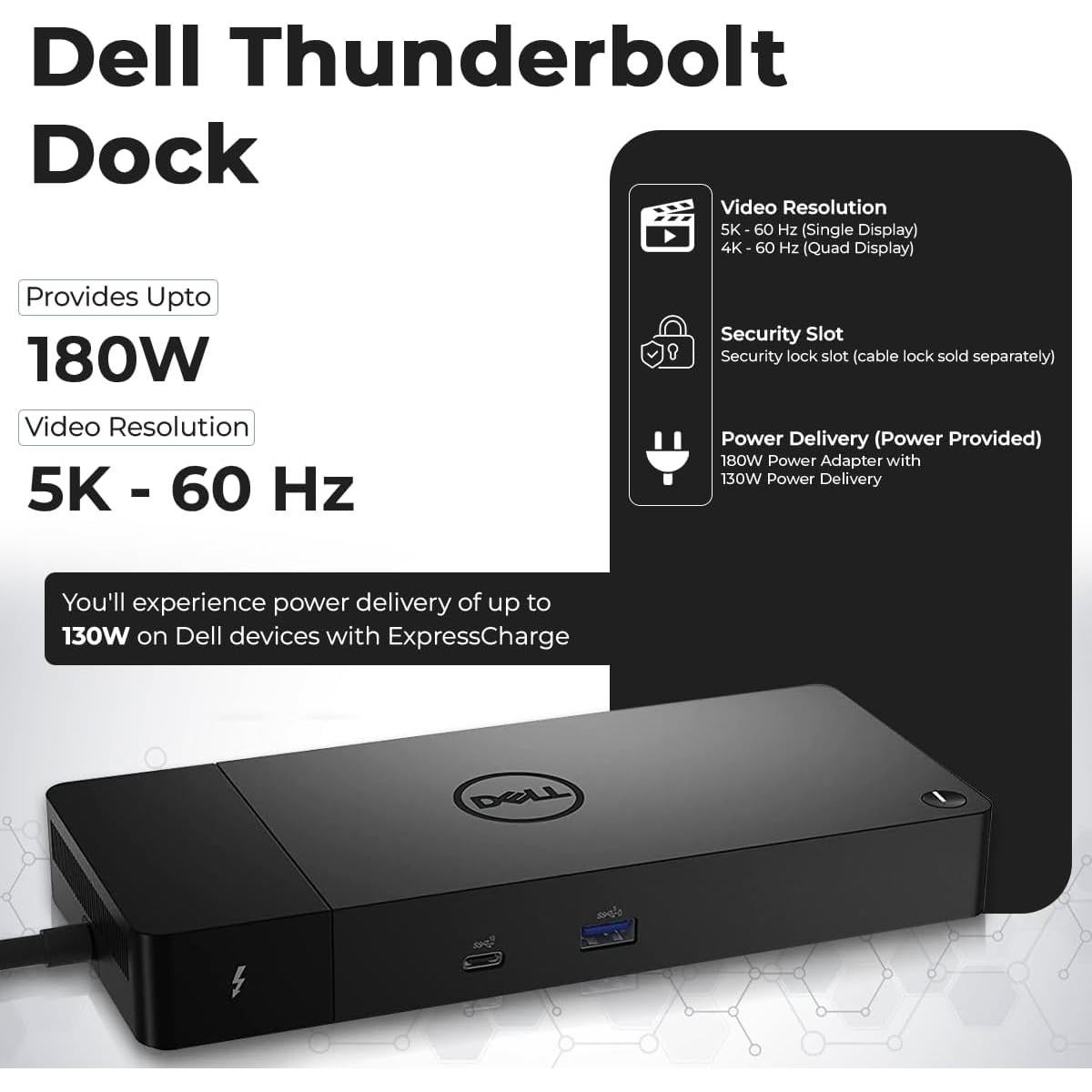 Estación de Acoplamiento Dell WD22TB4 180W - 4 Puertos 4K