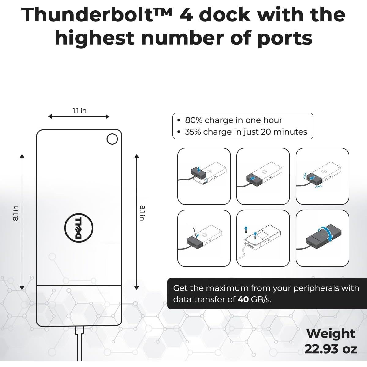 Estación de Acoplamiento Dell WD22TB4 180W - 4 Puertos 4K