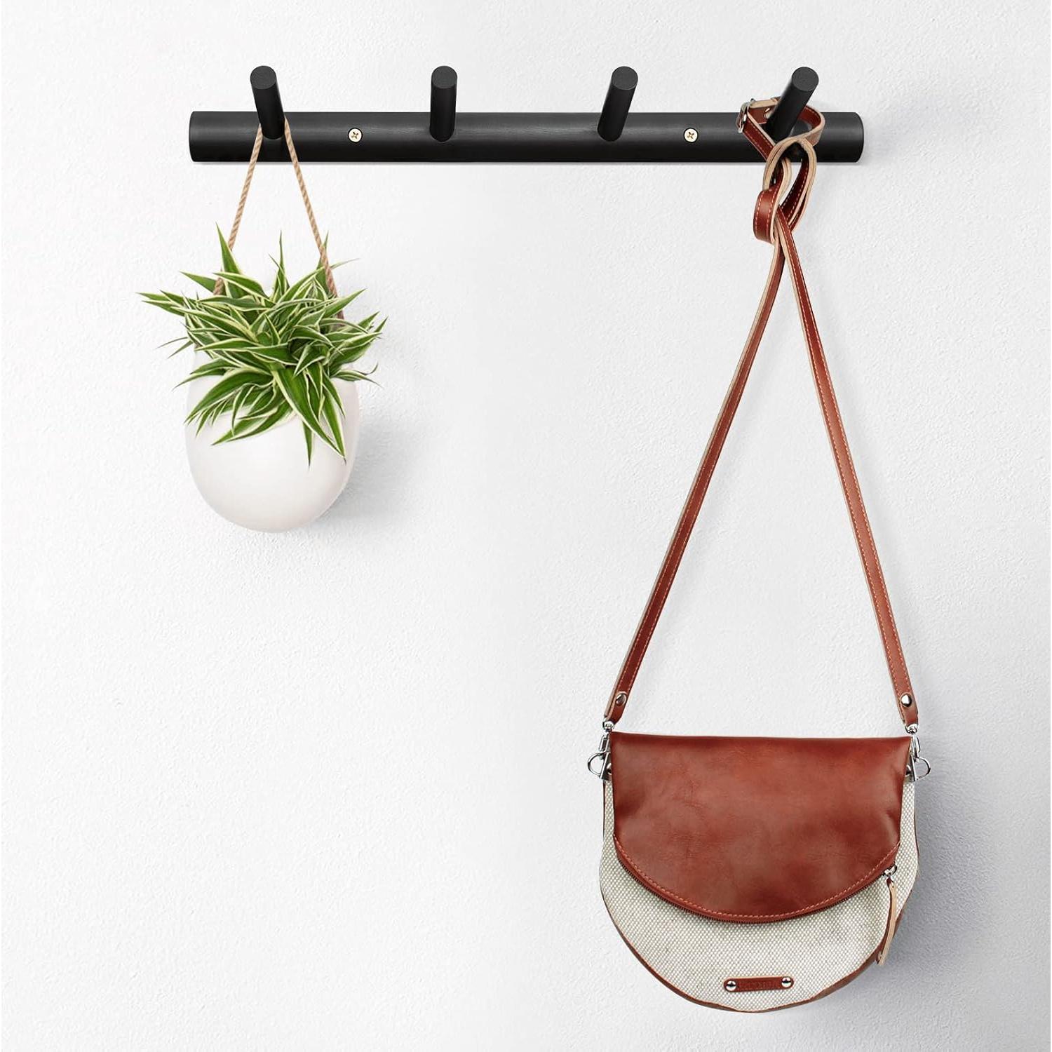 Ganchos de Pared Homode de Madera Natural, 4 Ganchos, Negro