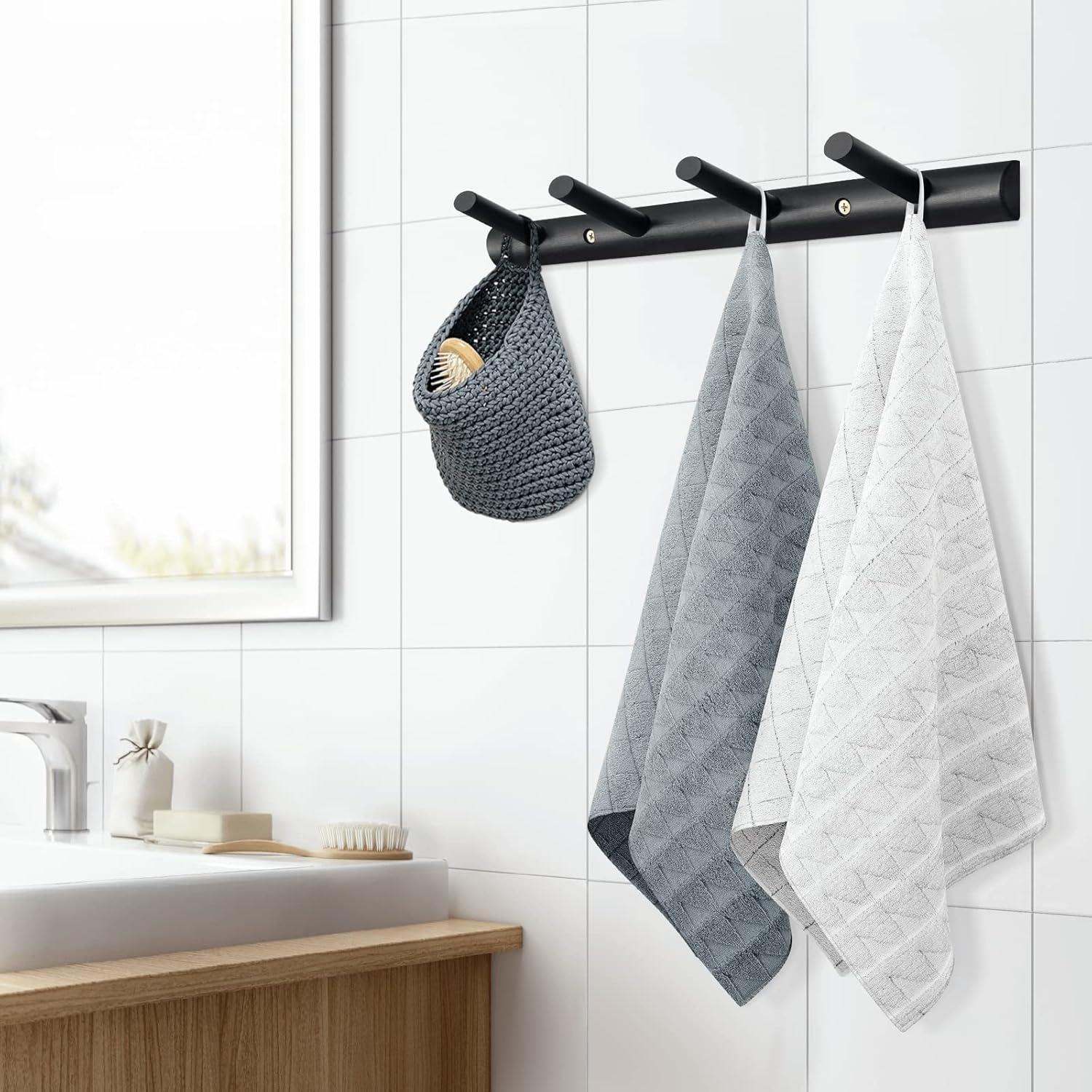 Ganchos de Pared Homode de Madera Natural, 4 Ganchos, Negro