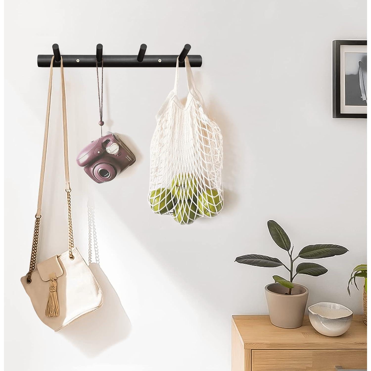 Ganchos de Pared Homode de Madera Natural, 4 Ganchos, Negro