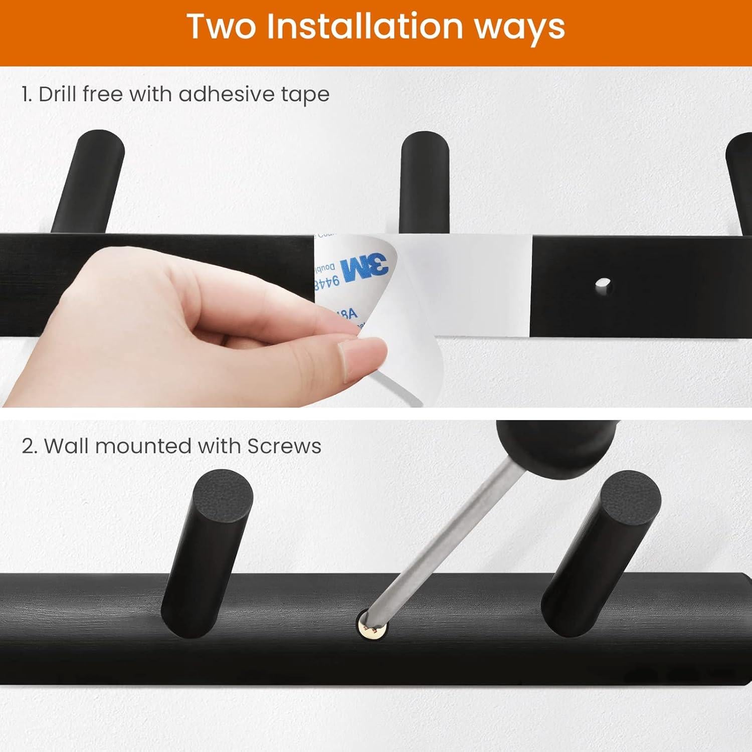 Ganchos de Pared Homode de Madera Natural, 4 Ganchos, Negro