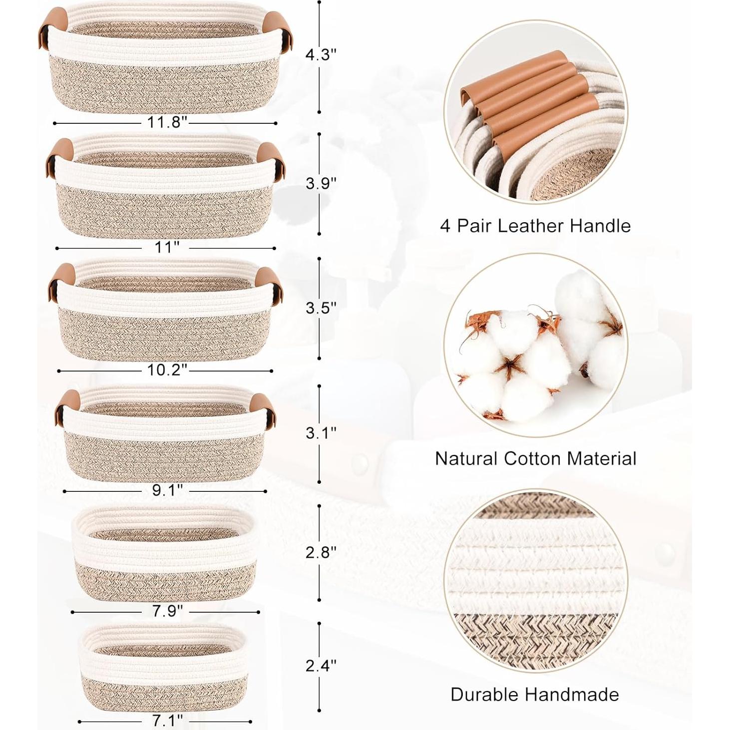 Juego de 6 Cestas de Almacenamiento Degeyoyo Algodón Trenzado