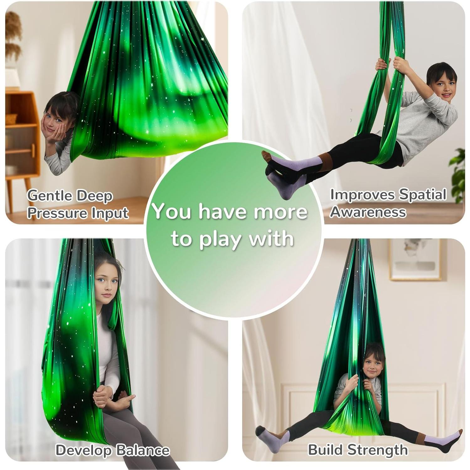 Columpio Sensorial PikDos Verde Aurora 150x150cm para Niños y Adultos