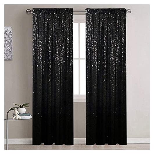 Cortinas Opacas de Lentejuelas Negras JNGFB 2 Paneles 0.61x2.13m