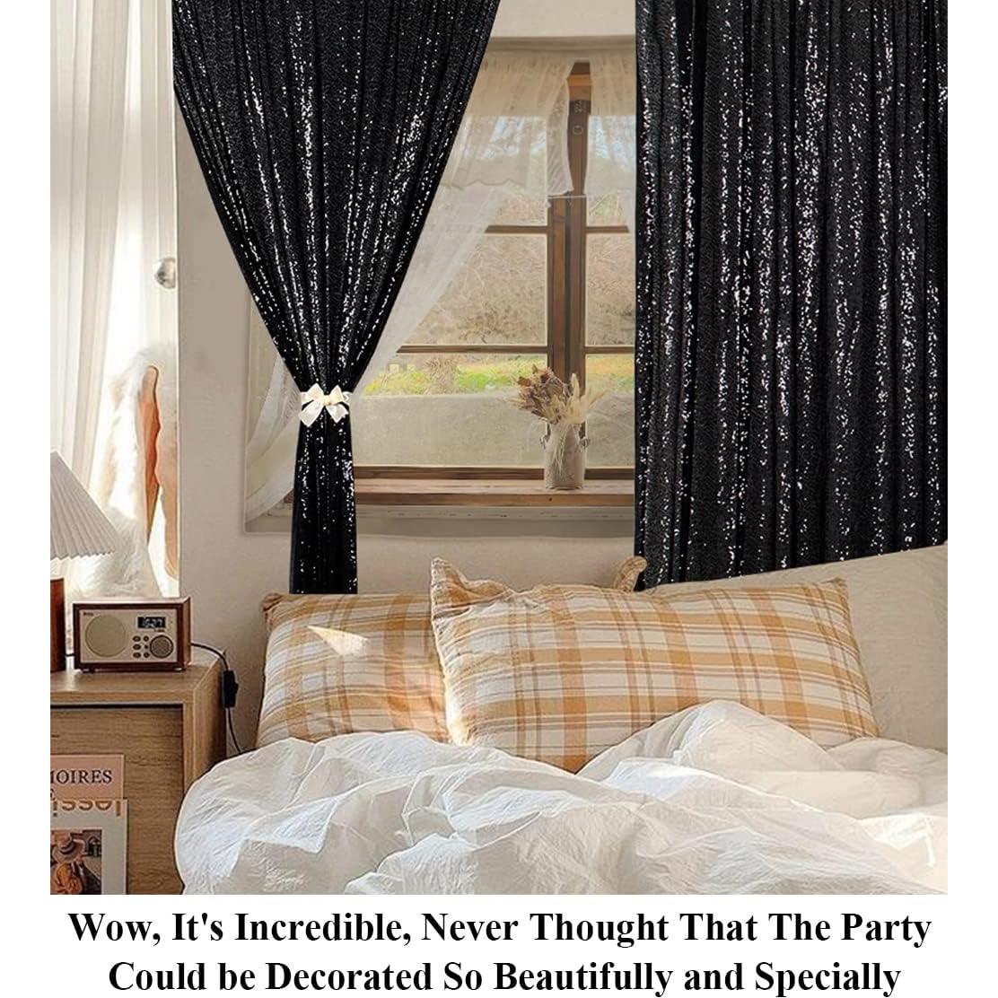 Cortinas Opacas de Lentejuelas Negras JNGFB 2 Paneles 0.61x2.13m