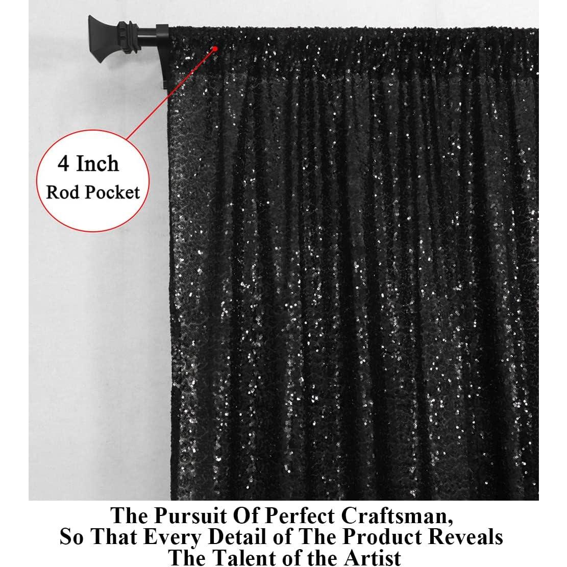 Cortinas Opacas de Lentejuelas Negras JNGFB 2 Paneles 0.61x2.13m