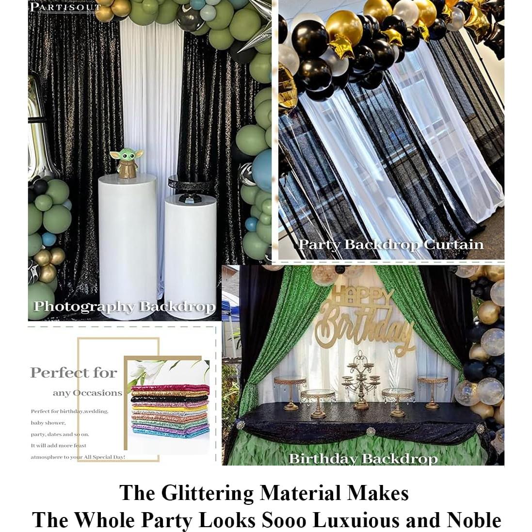 Cortinas Opacas de Lentejuelas Negras JNGFB 2 Paneles 0.61x2.13m