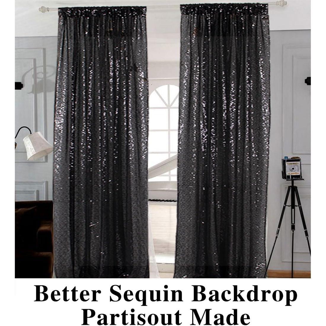 Cortinas Opacas de Lentejuelas Negras JNGFB 2 Paneles 0.61x2.13m