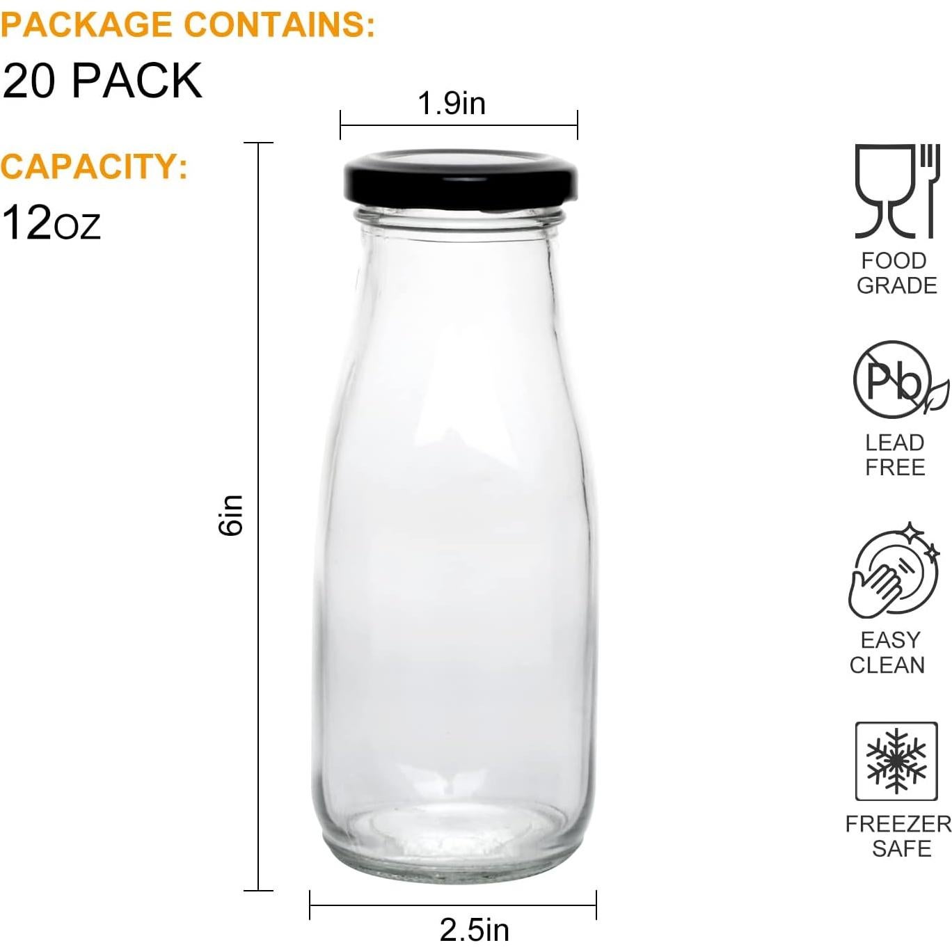 Botellas de vidrio QAPPDA 350ml con tapa negra hermética - Set 20