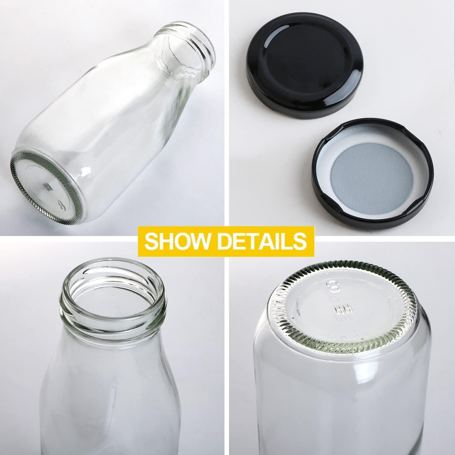 Botellas de vidrio QAPPDA 350ml con tapa negra hermética - Set 20