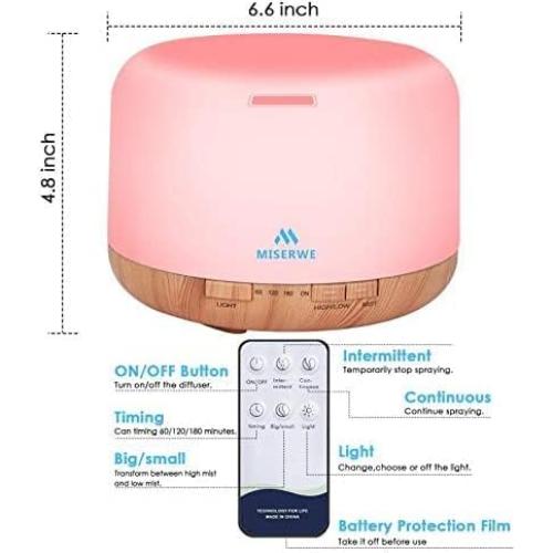 Difusor de Aceite Esencial 500ml MISERWE con Control Remoto