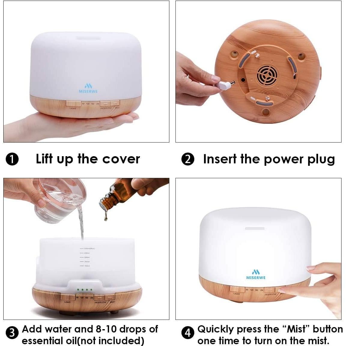 Difusor de Aceite Esencial 500ml MISERWE con Control Remoto