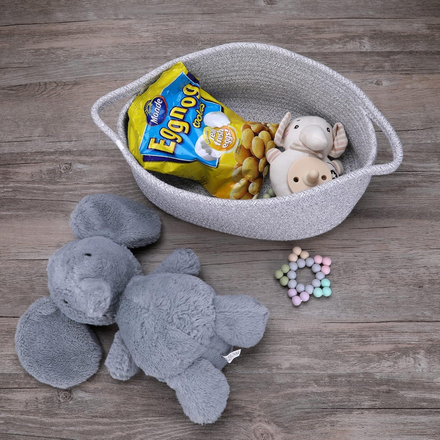 Cesta de Almacenamiento de Cuerda de Algodón Gris 30x20x12 cm