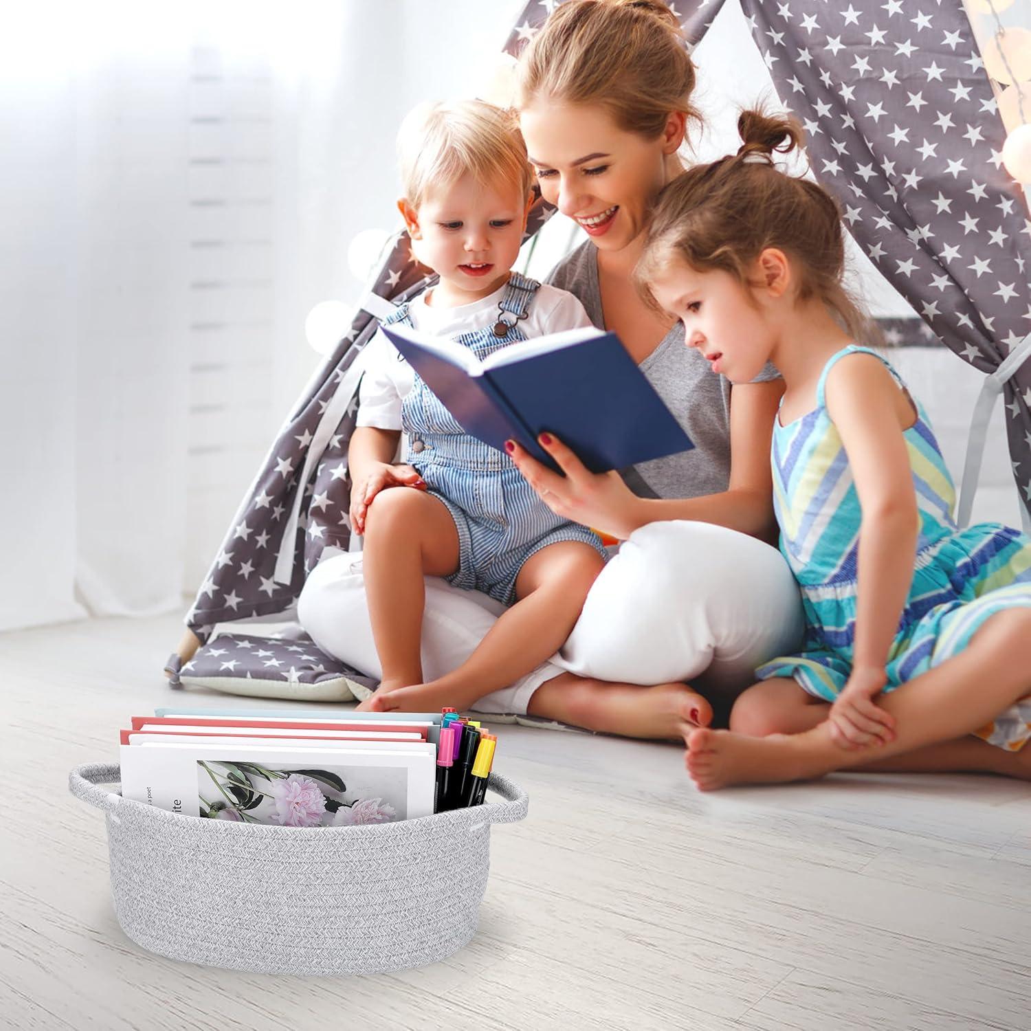 Cesta de Almacenamiento de Cuerda de Algodón Gris 30x20x12 cm