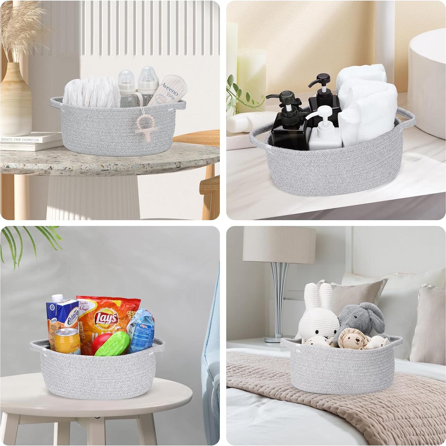 Cesta de Almacenamiento de Cuerda de Algodón Gris 30x20x12 cm