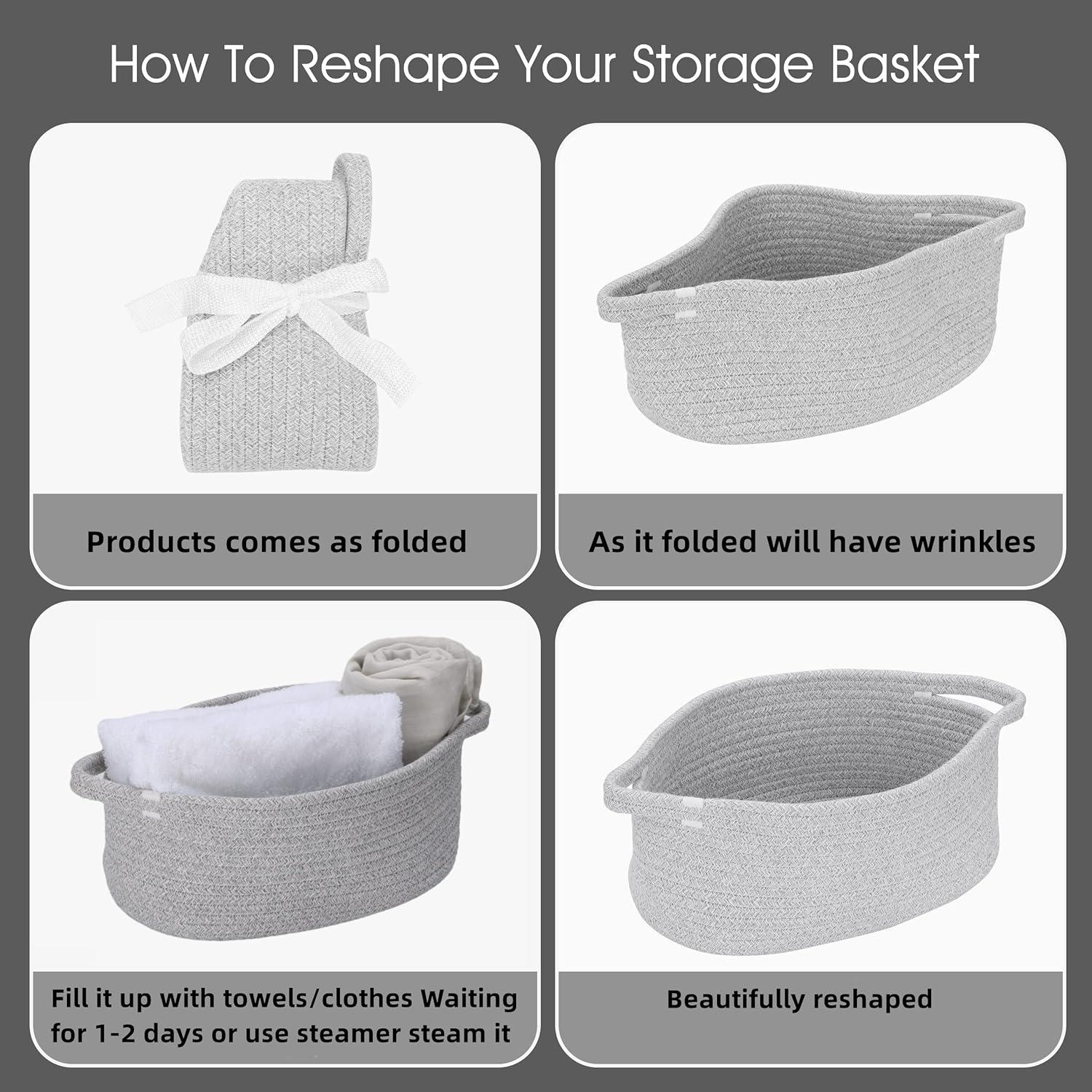 Cesta de Almacenamiento de Cuerda de Algodón Gris 30x20x12 cm