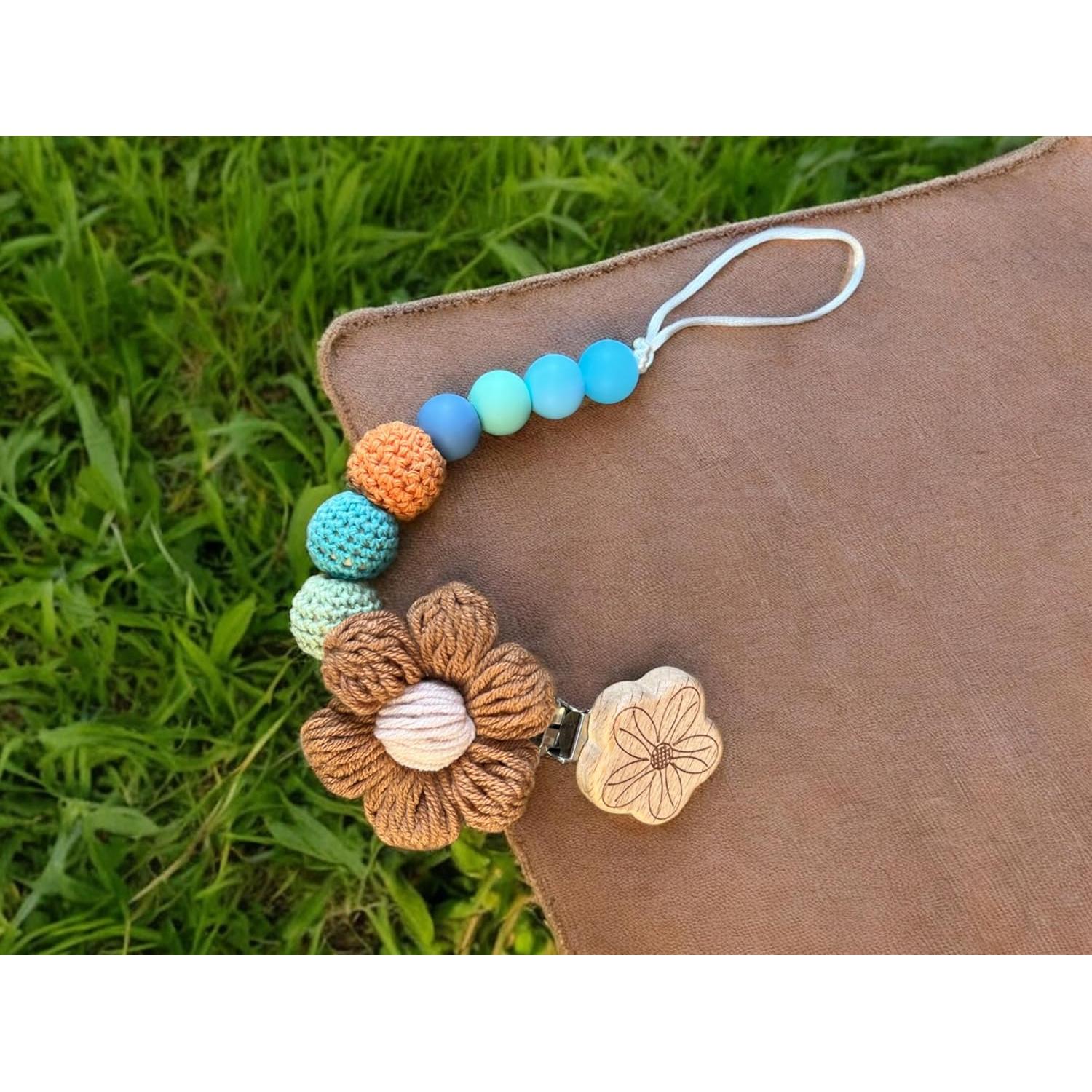 Clip de Chupete de Crochet Hecho a Mano Bebé Arcoíris 23-25 cm