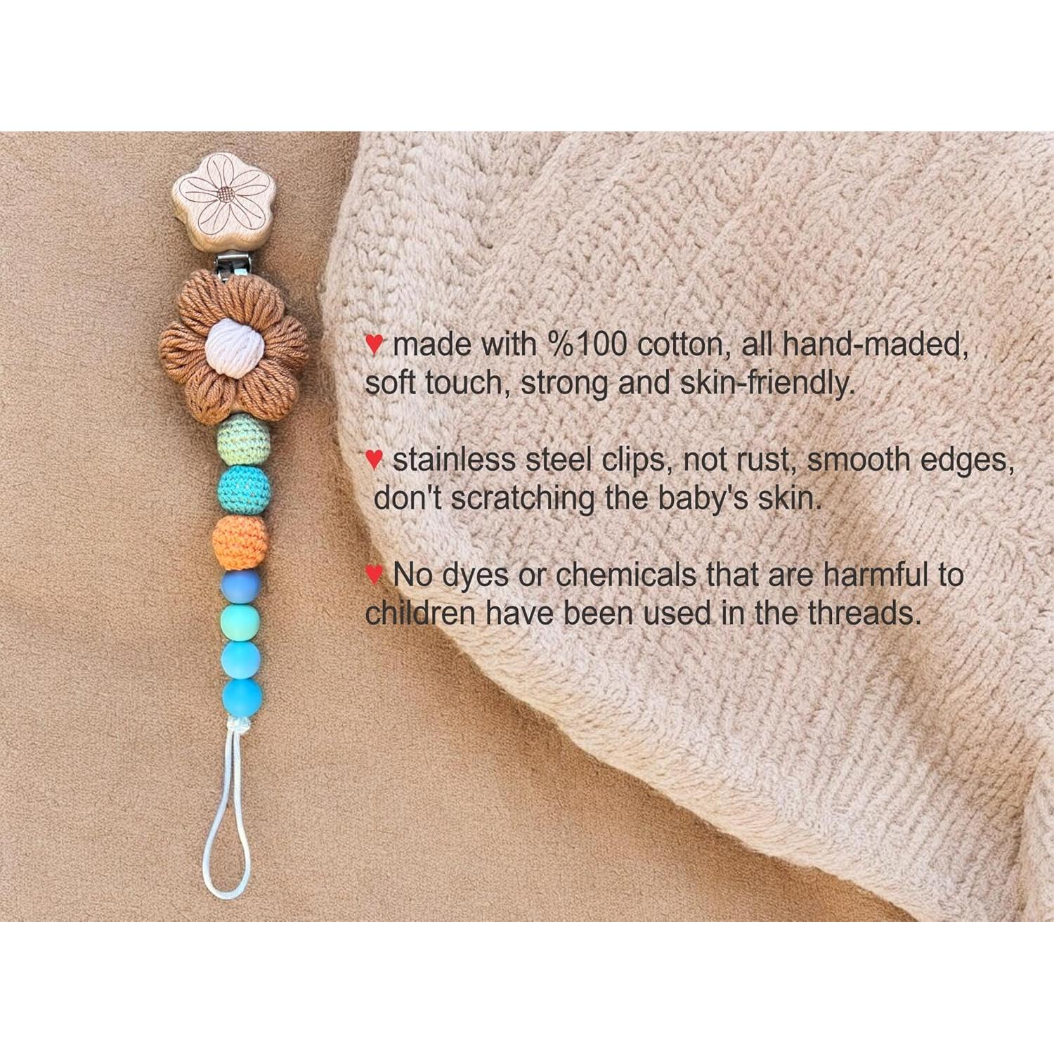 Clip de Chupete de Crochet Hecho a Mano Bebé Arcoíris 23-25 cm