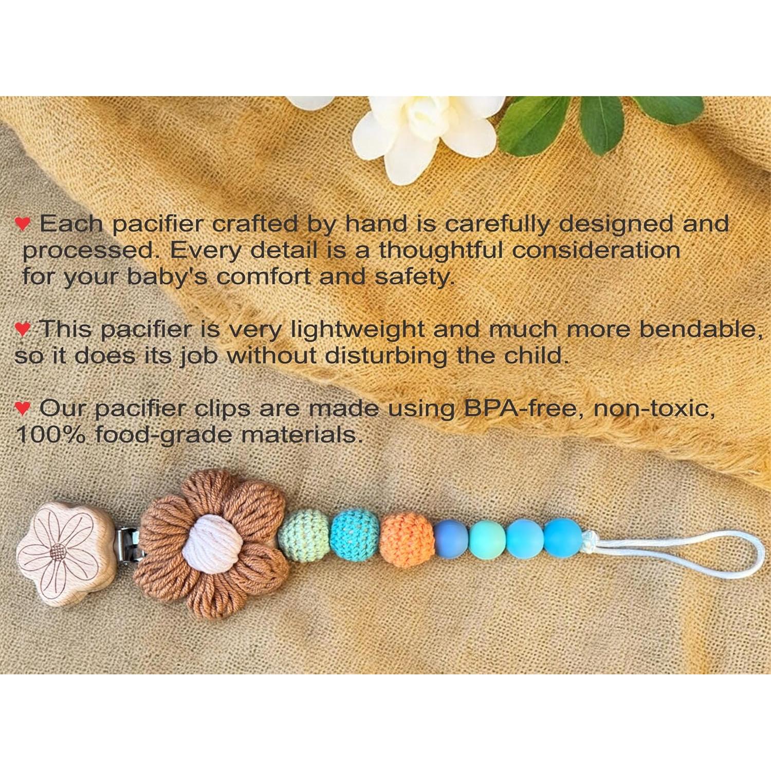 Clip de Chupete de Crochet Hecho a Mano Bebé Arcoíris 23-25 cm