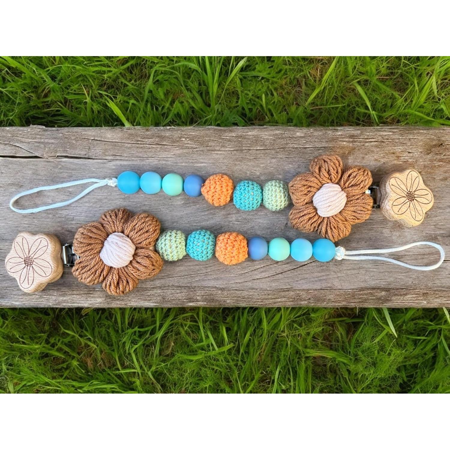 Clip de Chupete de Crochet Hecho a Mano Bebé Arcoíris 23-25 cm