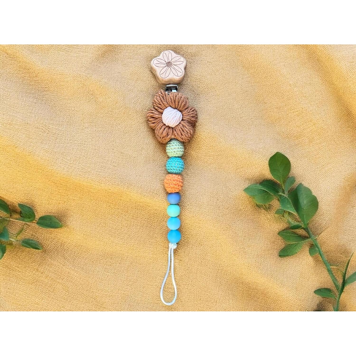 Clip de Chupete de Crochet Hecho a Mano Bebé Arcoíris 23-25 cm