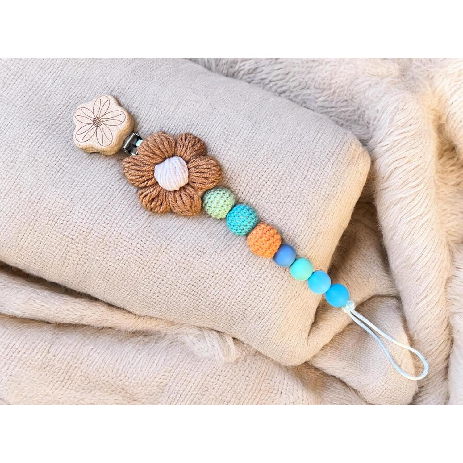 Clip de Chupete de Crochet Hecho a Mano Bebé Arcoíris 23-25 cm