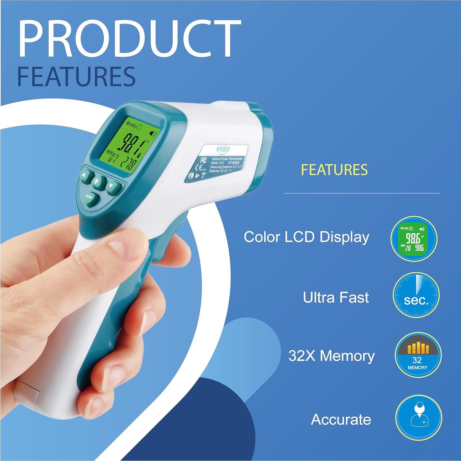 Termómetro Digital Infrarrojo Elate Sin Contacto para Bebés y Adultos