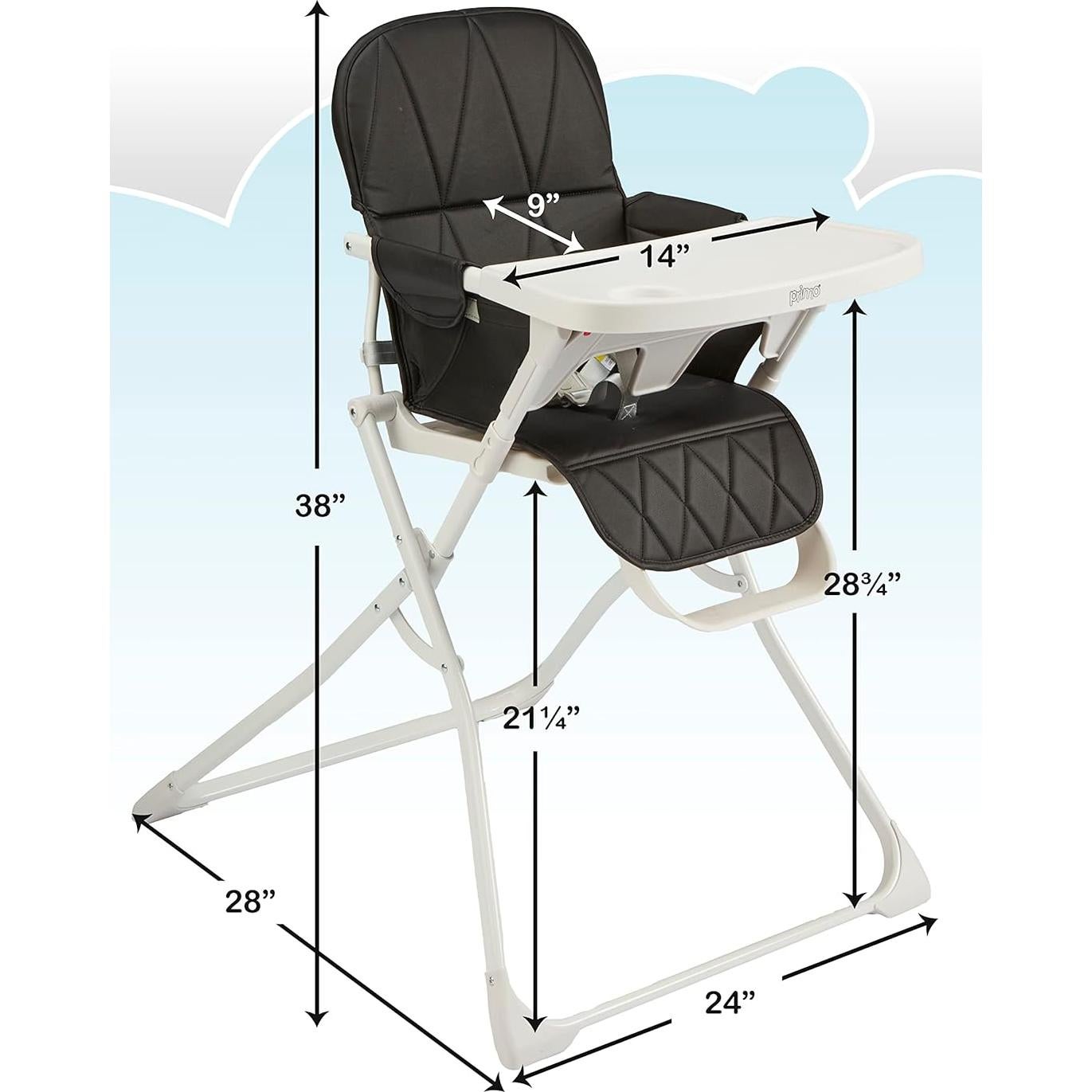 Silla Alta Plegable PopUp Primo Negra para Bebé 6-36 Meses