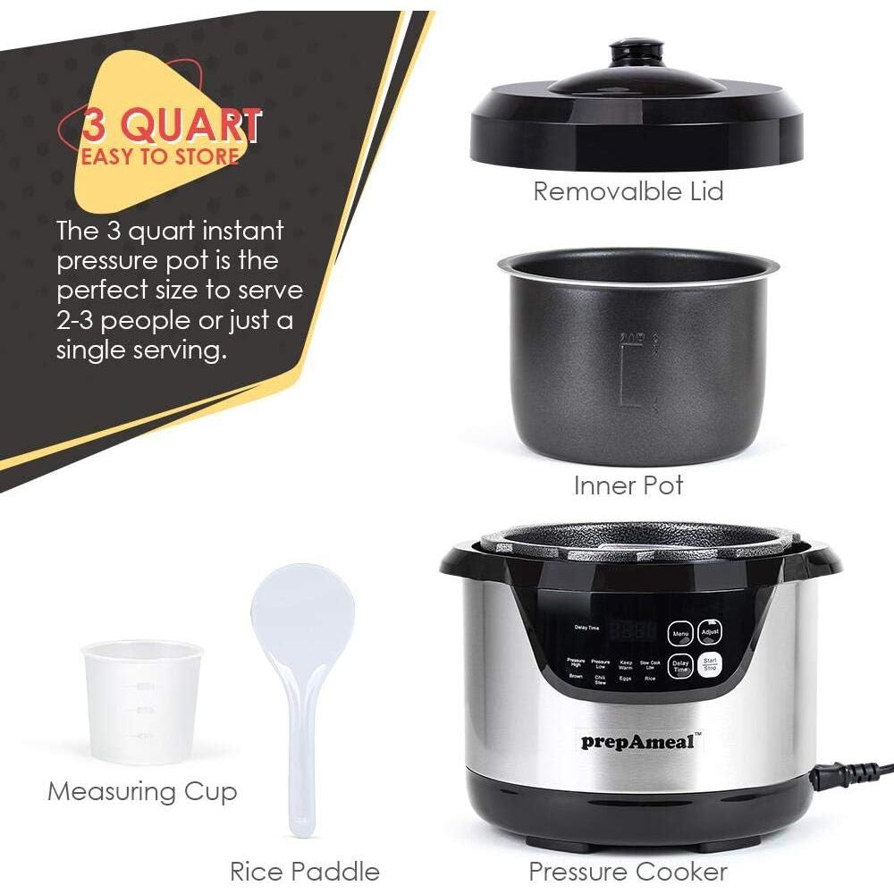 Olla a presión eléctrica prepAmeal 3qt 8 en 1 con pantalla