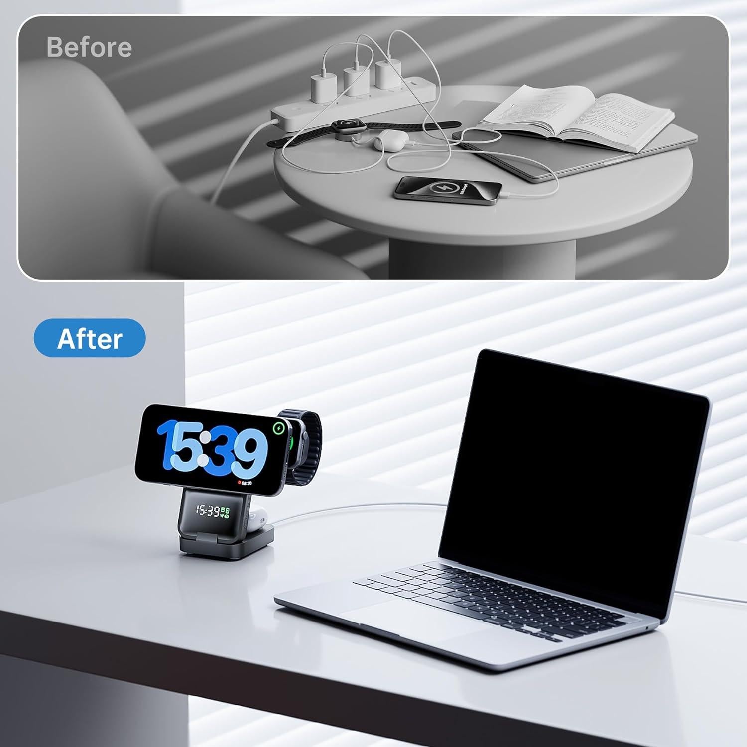 Estación de Carga Inalámbrica 3 en 1 GUSGU 15W para iPhone y iWatch