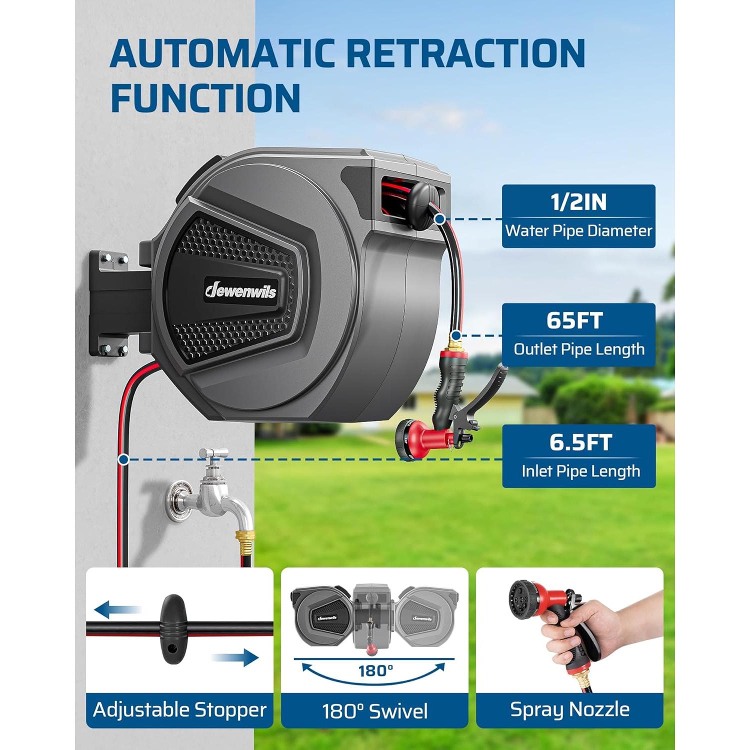 Carrete de Manguera Retráctil DEWENWILS 19.81 m Pared 8 Patrones