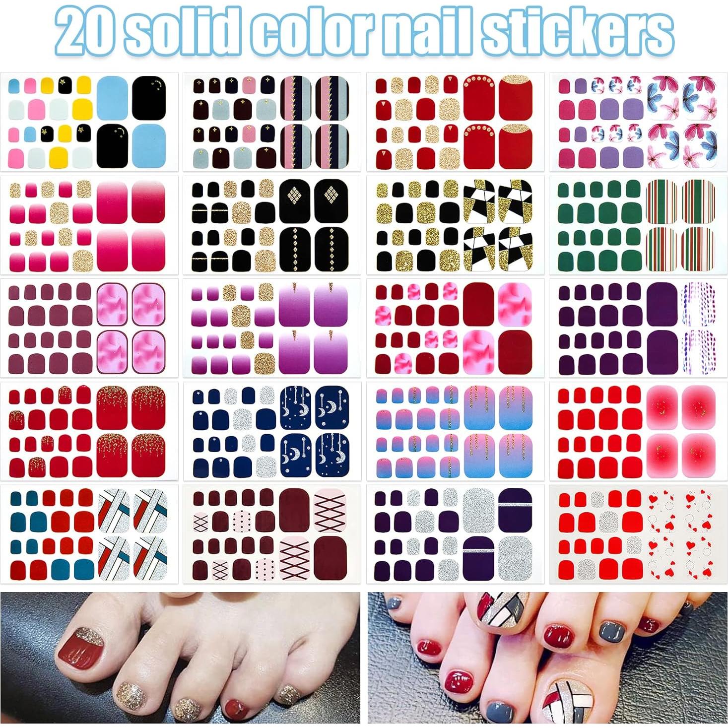 20 Hojas Calcomanías para Uñas de Pies YECIRALA - 440 Pcs