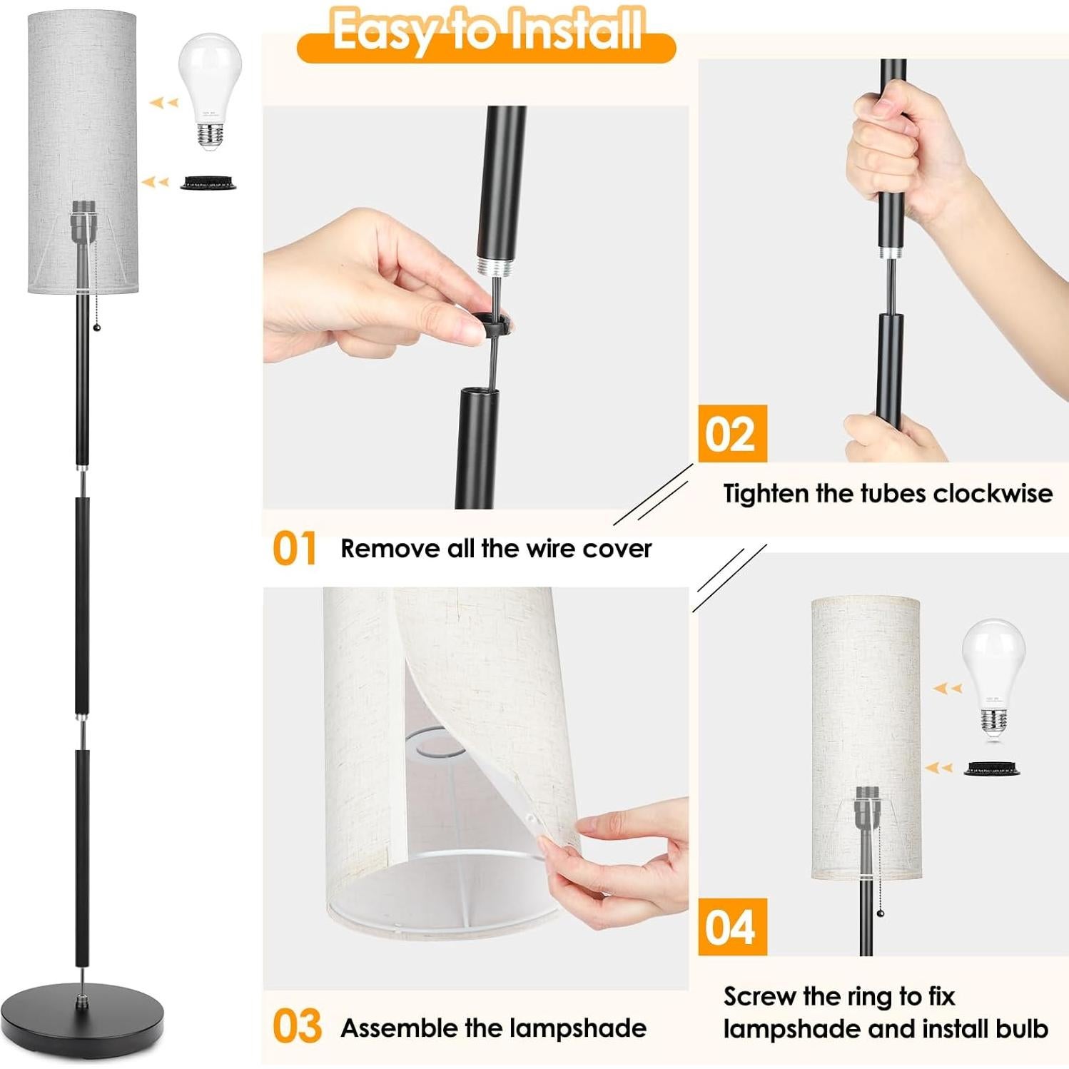 Lámpara de Pie LED Coucerk Gris 3 Temperaturas de Color