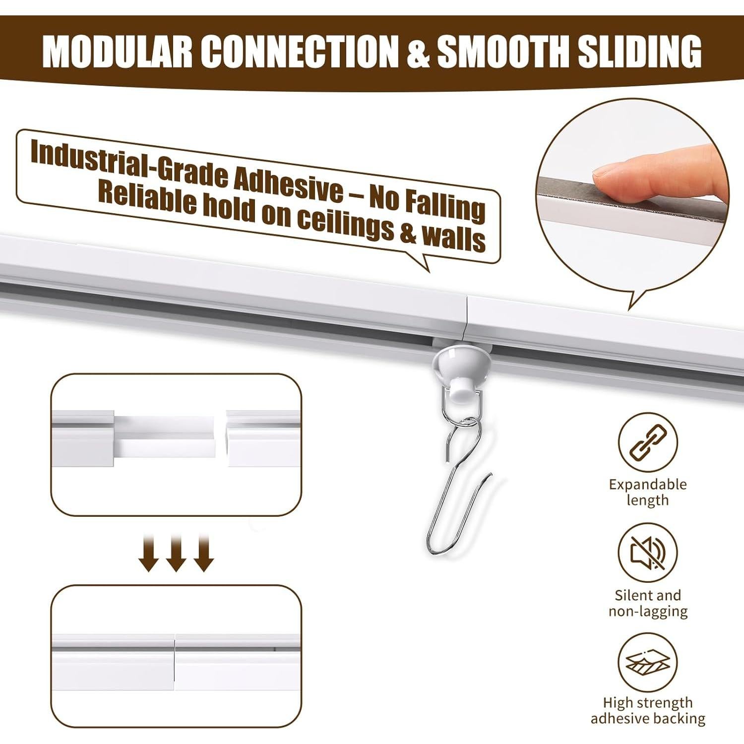 Riel de Cortina Adhesivo KOBRICH 1.0 m Flexible Sin Taladrar