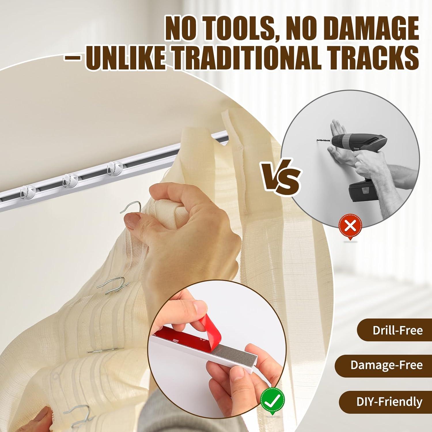 Riel de Cortina Adhesivo KOBRICH 1.0 m Flexible Sin Taladrar