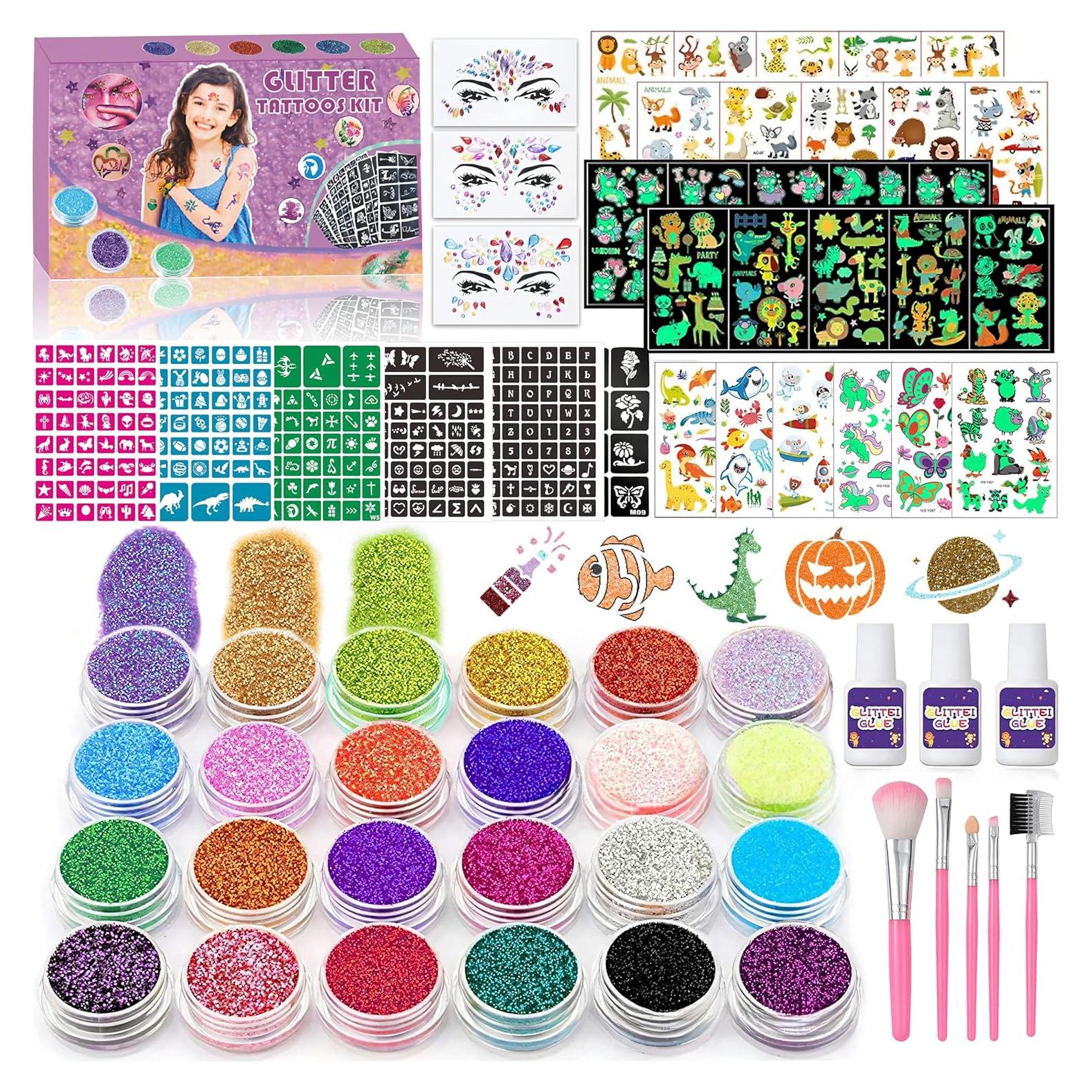 Kit de Tatuajes Temporales TEUVO 24 Colores y 232 Plantillas