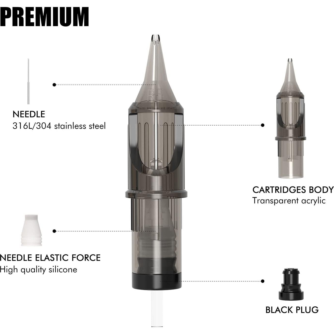 Agujas de Cartucho TATELF 50pcs Liner Redondo 3RL-11RL