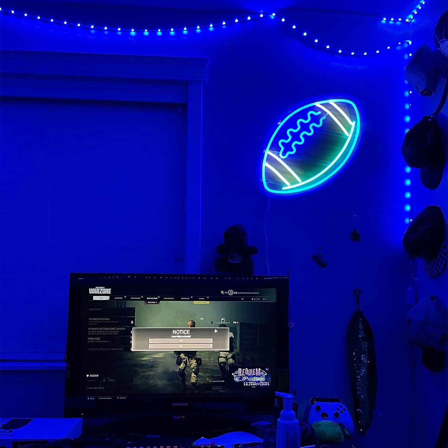 Luz de Neón Ajoyferris en Forma de Fútbol Azul 38.1x30.99cm