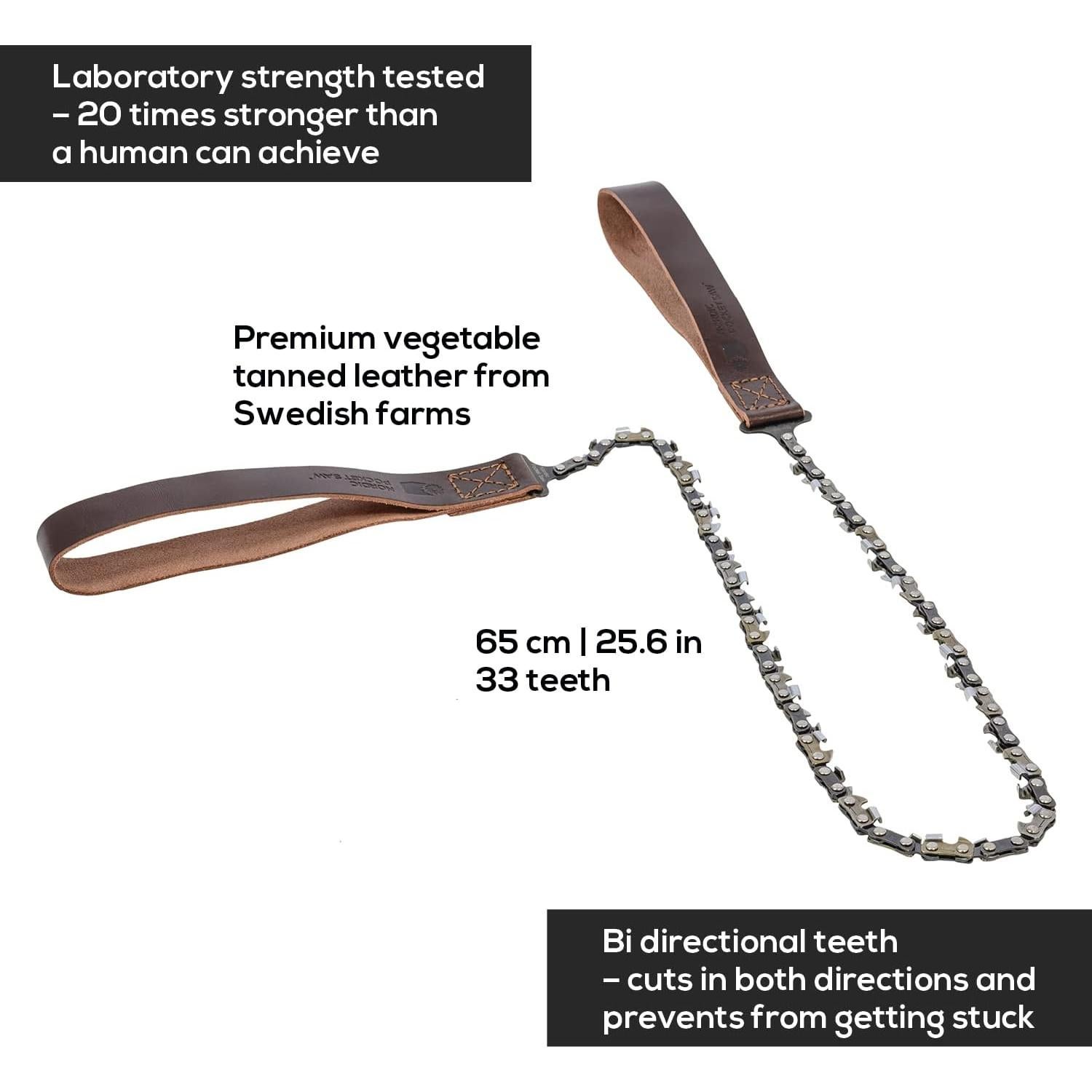 Sierra de bolsillo nórdica 65 cm - Cuero orgánico - 33 dientes