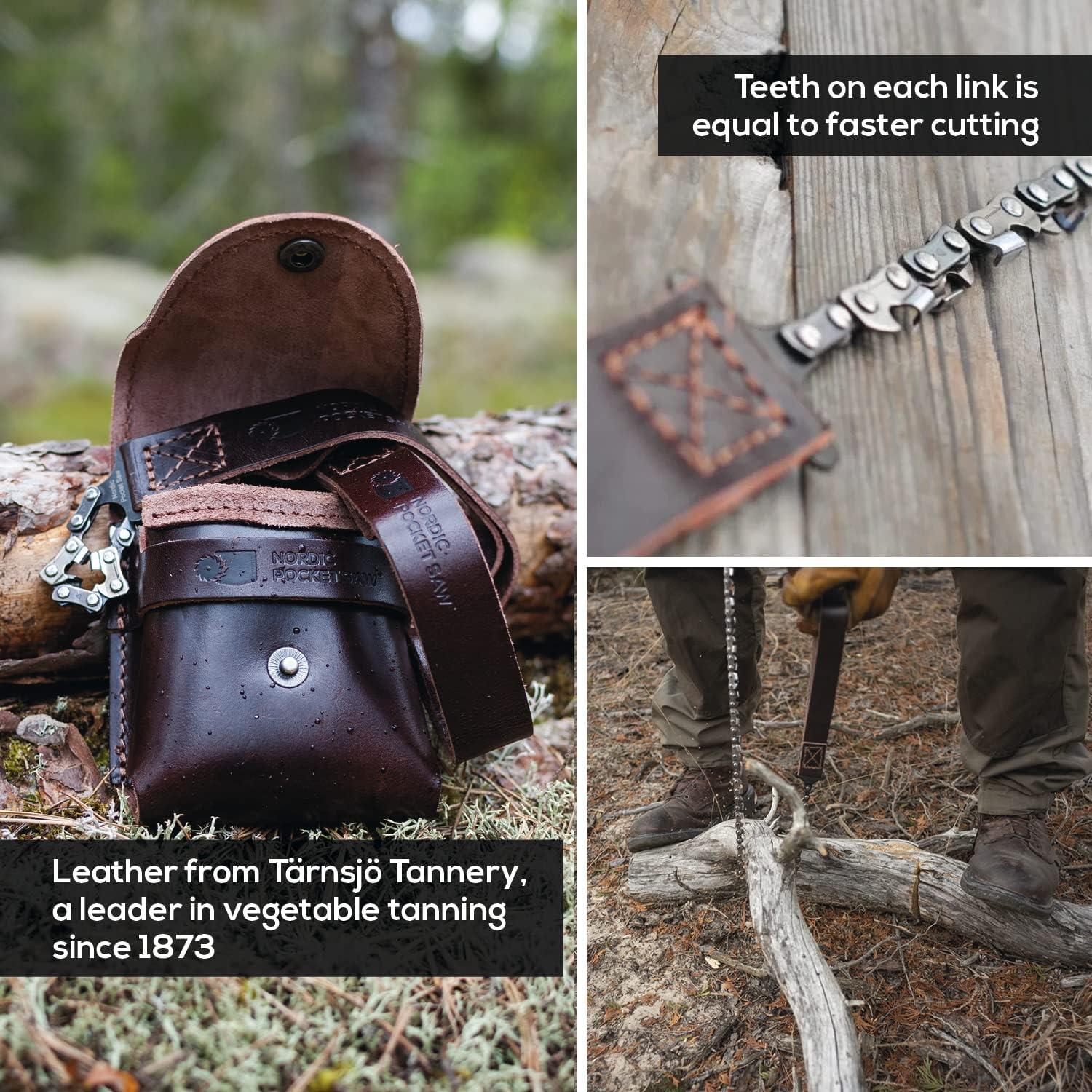 Sierra de bolsillo nórdica 65 cm - Cuero orgánico - 33 dientes