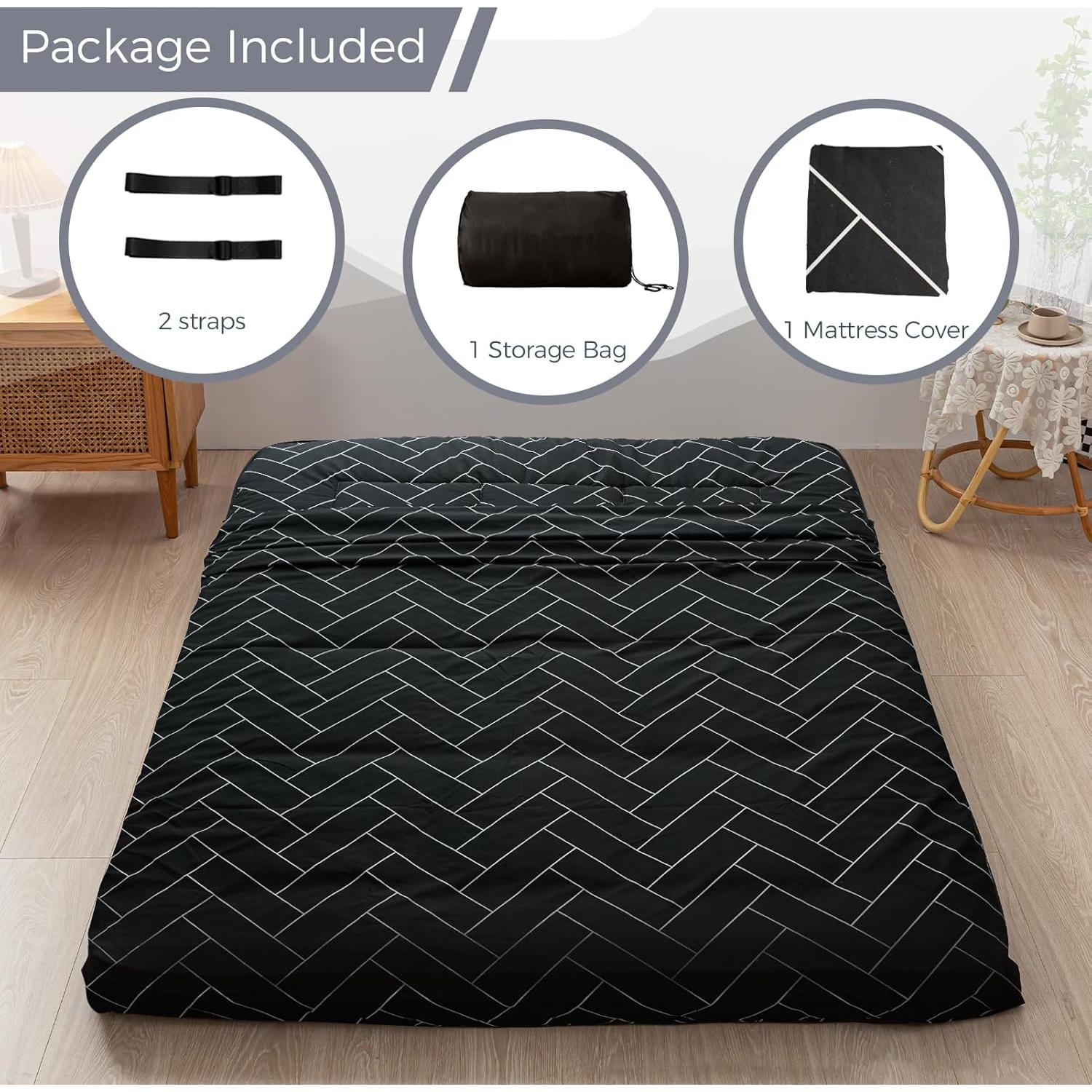 Colchón Futon MAXYOYO Individual Geométrico Negro 203x99 cm